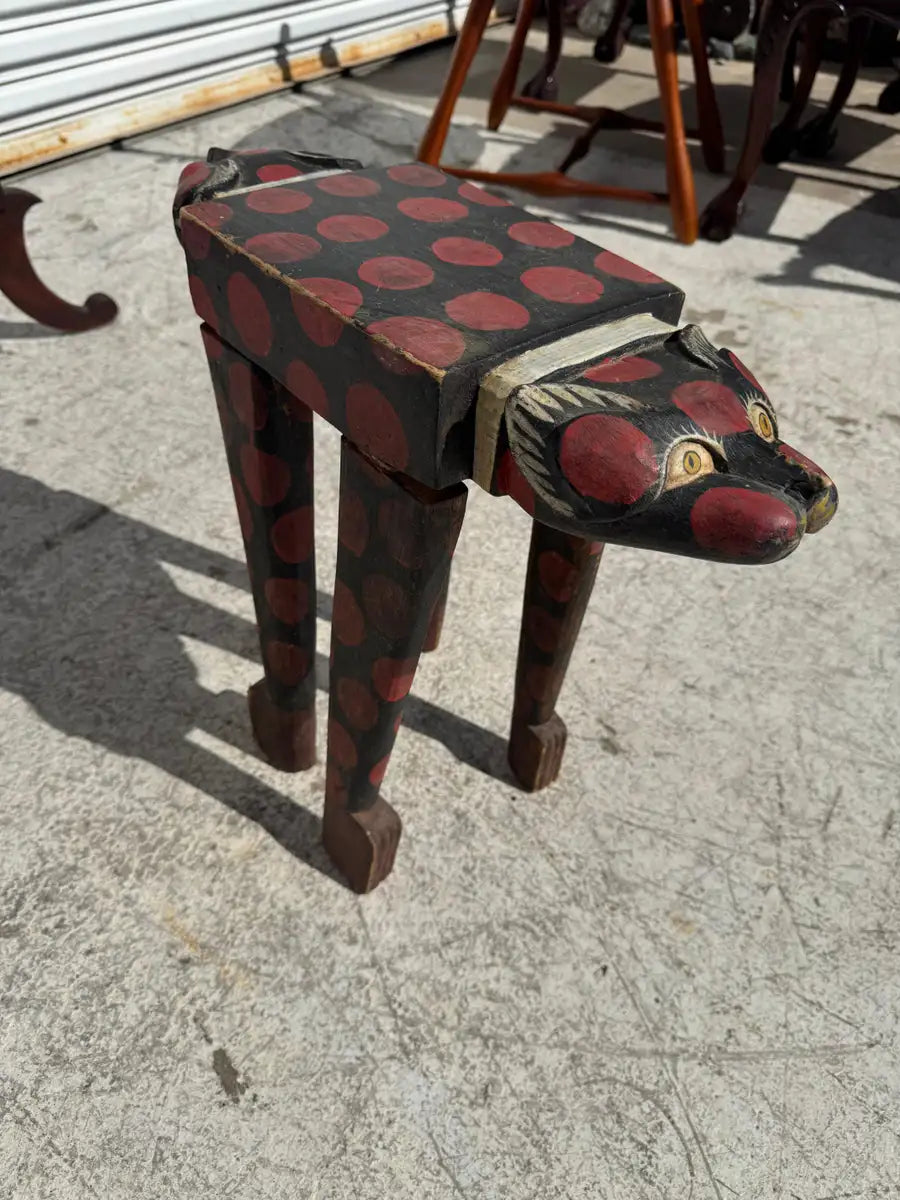 hand carved and painted cat side table