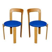 Pair of Bruno Rey Stendig stacking chairs royal blue upholstery.​