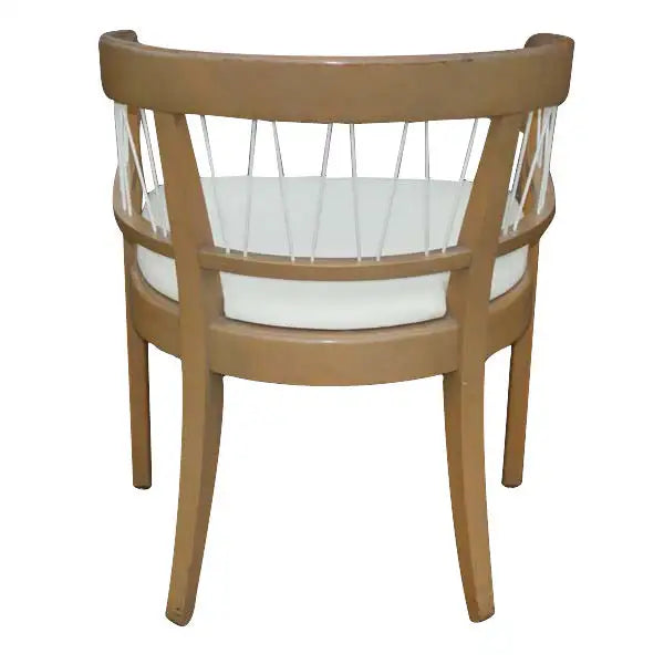 Dunbar leather barrel arm chair pair