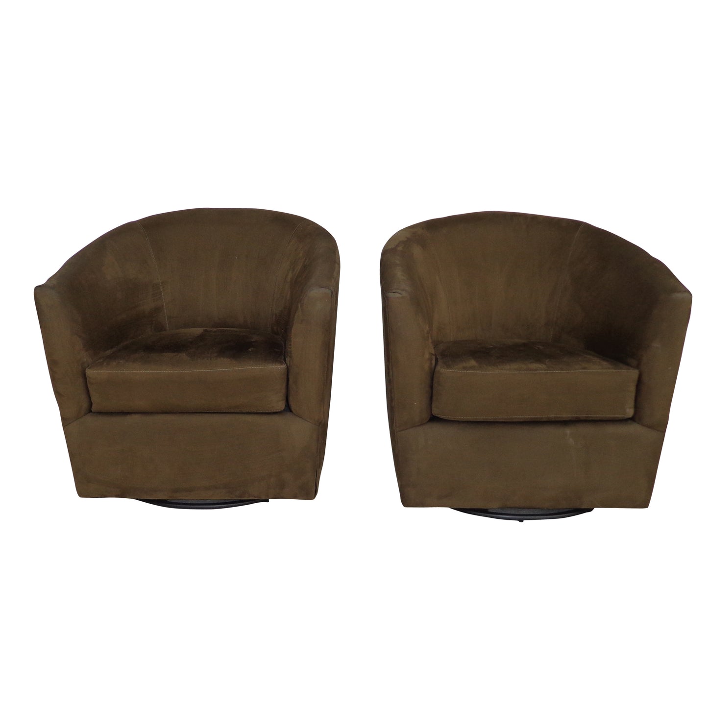 Pair of vintage swivel lounge chairs barrel design
