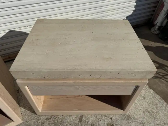 Pair of stone top bedside tables
