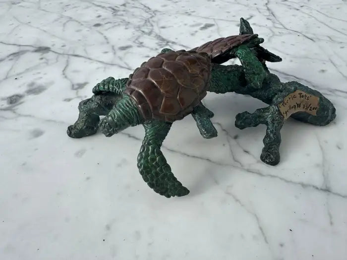 Signed bronze wildlife turtle collectible décor