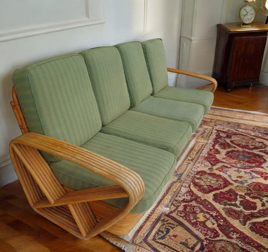 Paul Frankl pretzel six strand rattan sofa