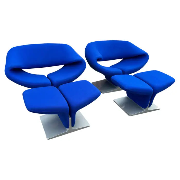 Pierre Paulin Ribbon lounge chairs with matching ottomans