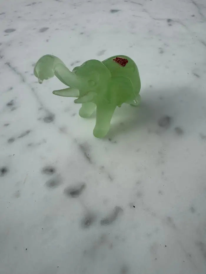 Hand carved green stone elephant tabletop accent