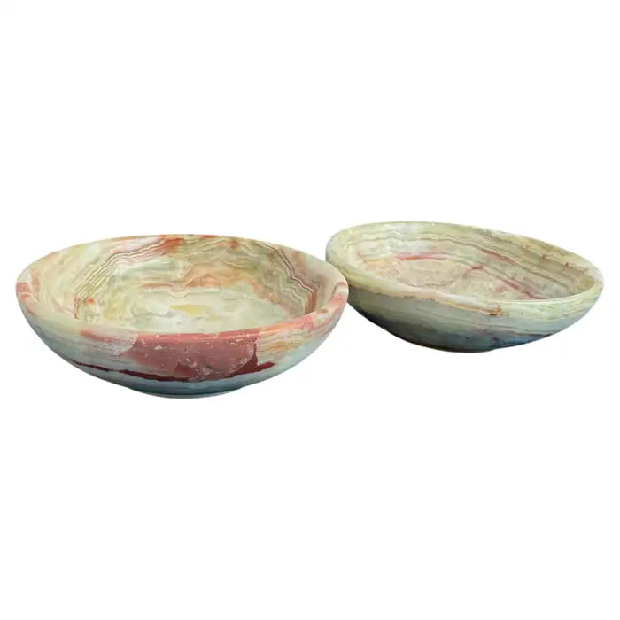 polished onyx stone bowls set natural veining pattern