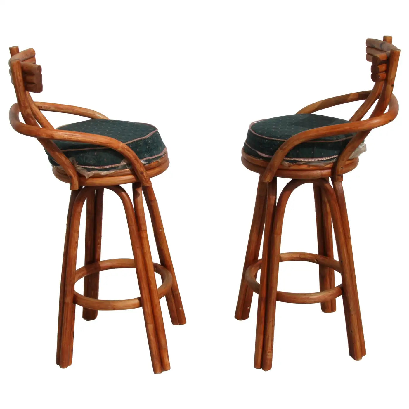 Retro bentwood bar stools with green upholstered seats