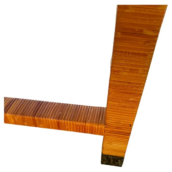 Rattan wrapped demilune console table vintage style
