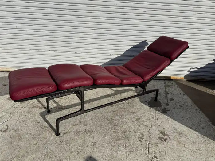 Eames style red leather chaise