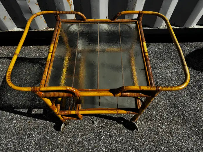 Coastal style bamboo two tier bar cart