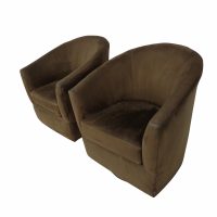 Retro mid century brown velvet club lounge chair pair