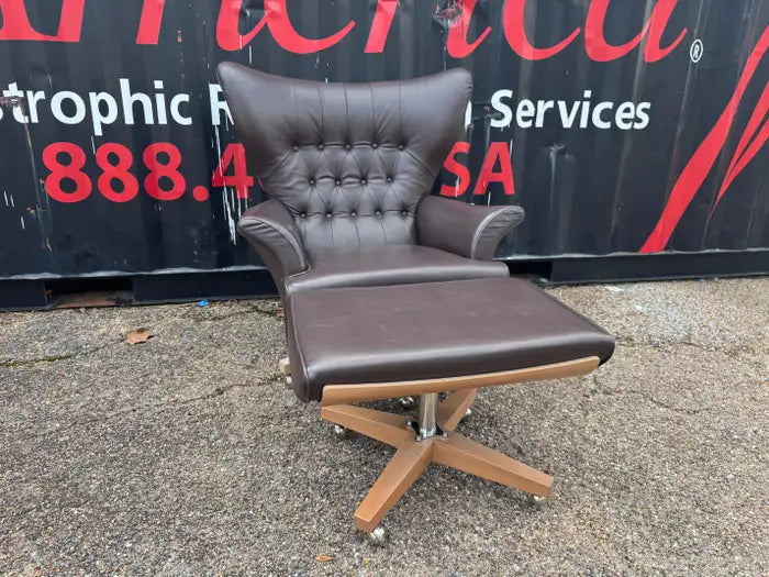 Tufted leather accent chair with matching ottoman