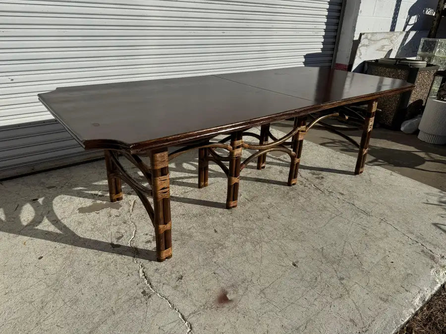 Boho chic bamboo dining table with butterfly extension leaf
