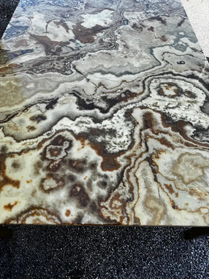 Retro marble coffee table with solid walnut frame