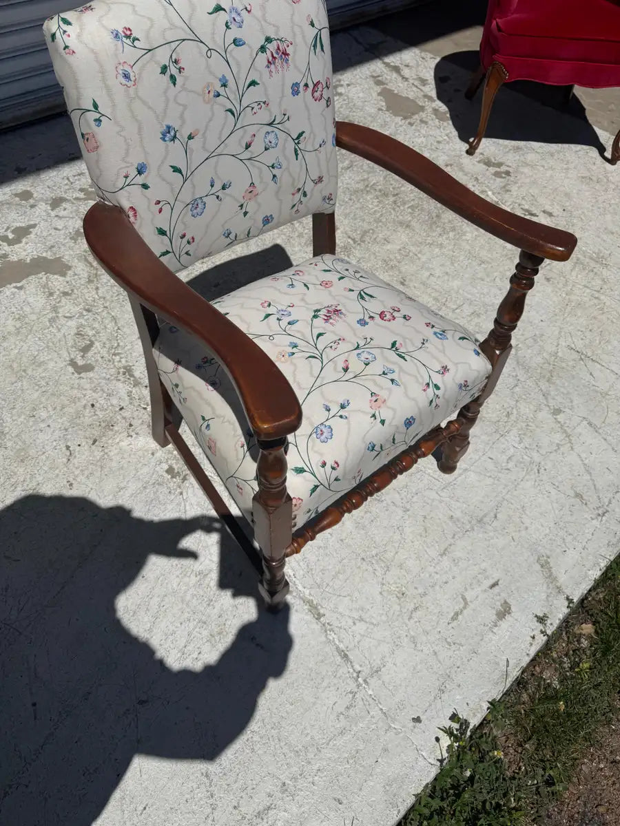 retro office chair with wood frame and cushioned seat