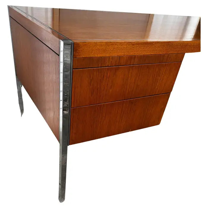 Chrome base executive desk with rosewood surface