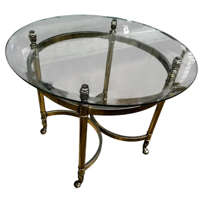 Round brass and glass end table modern accent