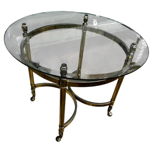 Round brass and glass end table modern accent