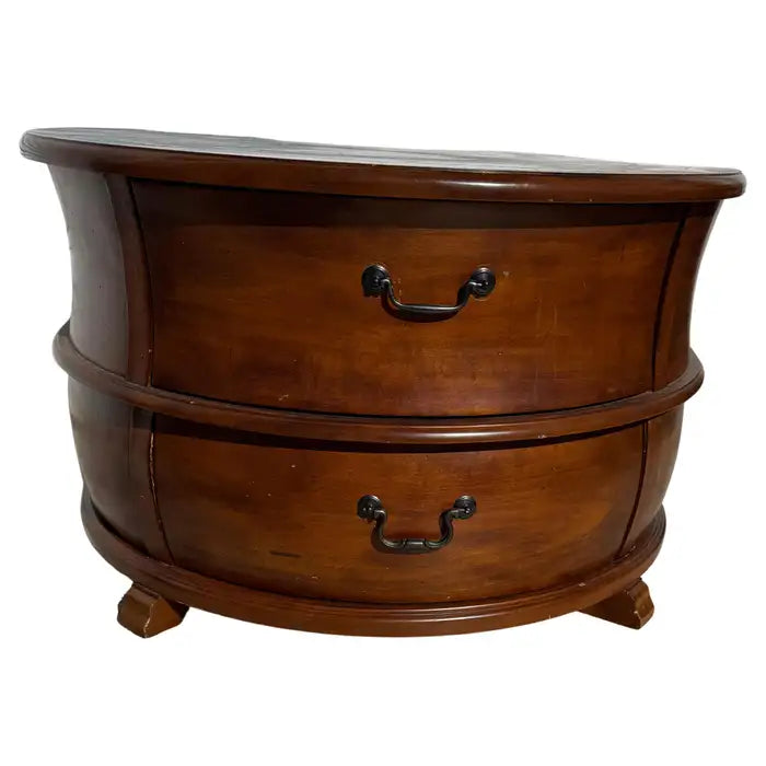 Round mahogany coffee table with two drawers