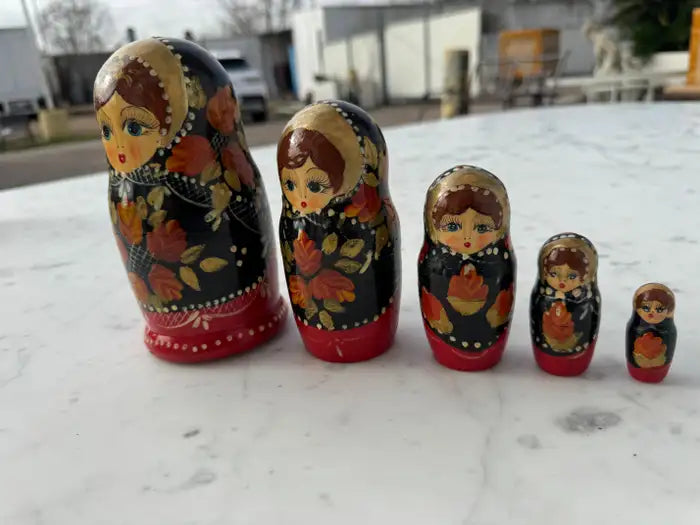 Hand painted Russian nesting dolls floral design artwork