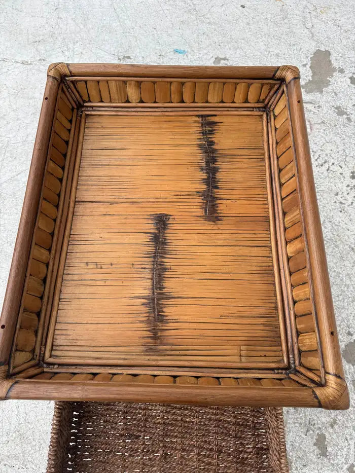 Coastal style bamboo accent table for living room