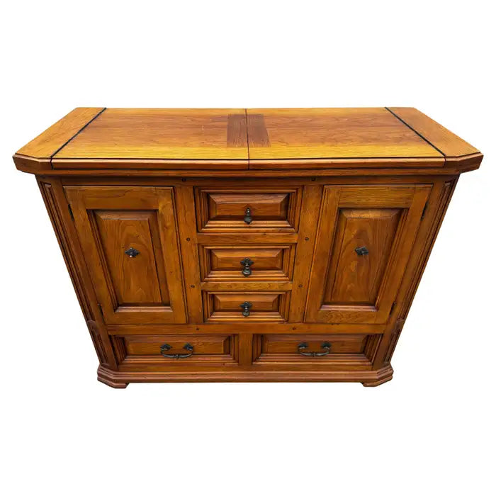Rustic walnut flip top server bar cabinet