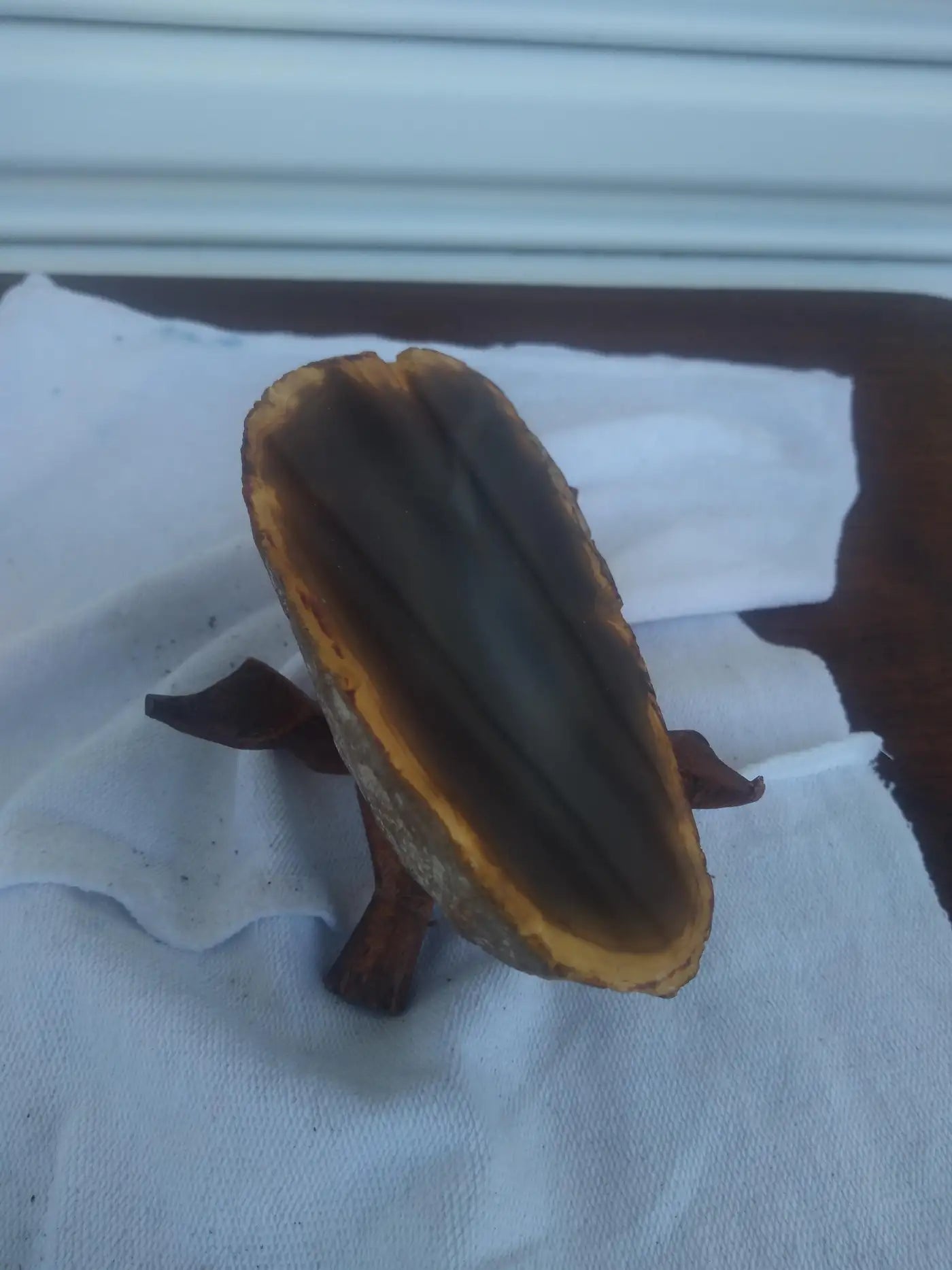 Polished agate crystal slab with wood base stand