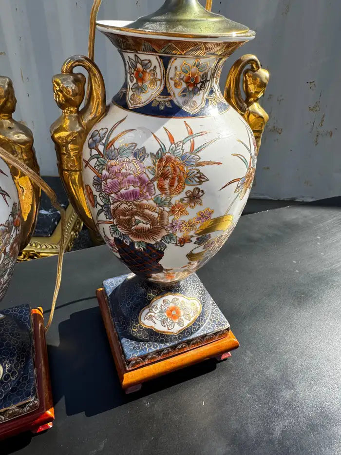 Antique style porcelain lamps gold detailing classic home decor