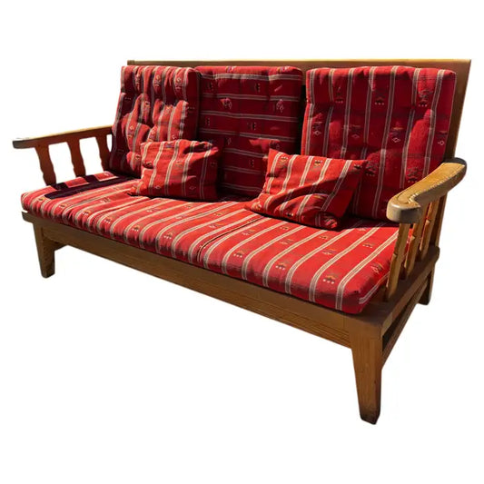 Scandinavian mid century pine three seat sofa