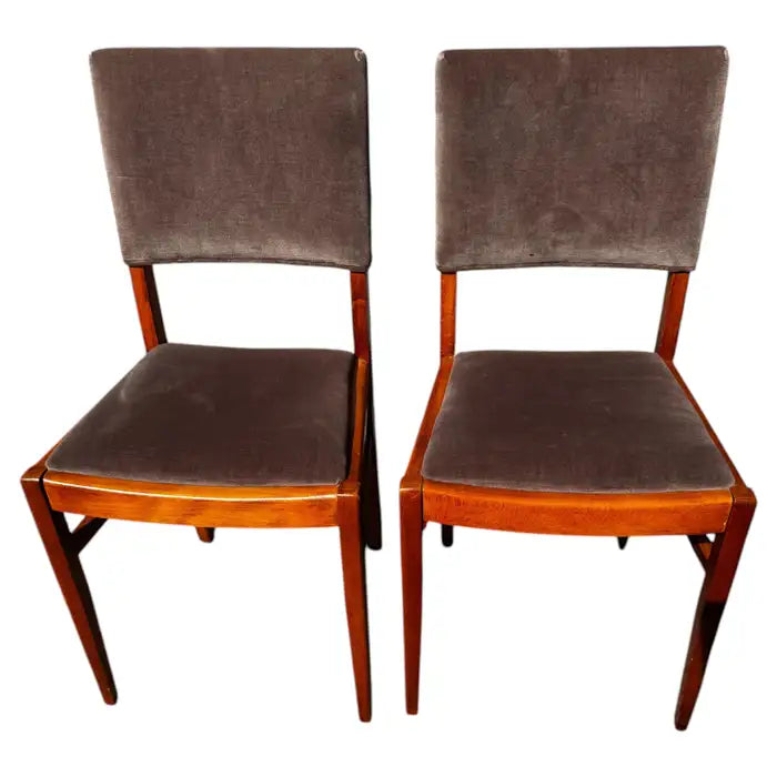 Mid century Scandinavian teak dining chairs with velour seats