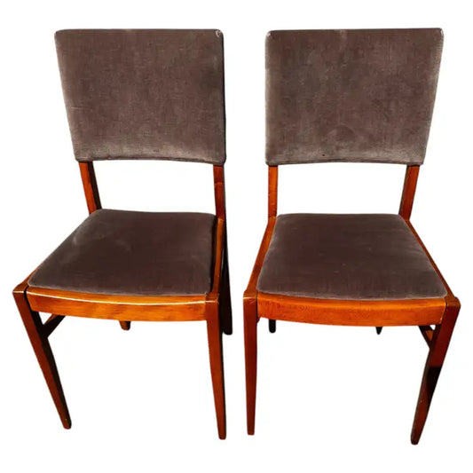 Mid century Scandinavian teak dining chairs with velour seats