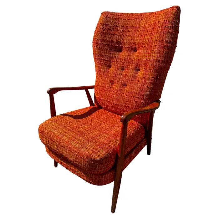 Swedish mid century modern high back tufted lounge chair