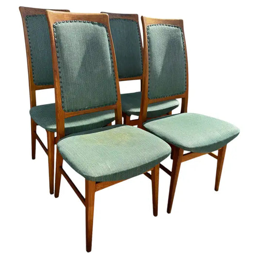 Mid century modern teak dining chairs set of four