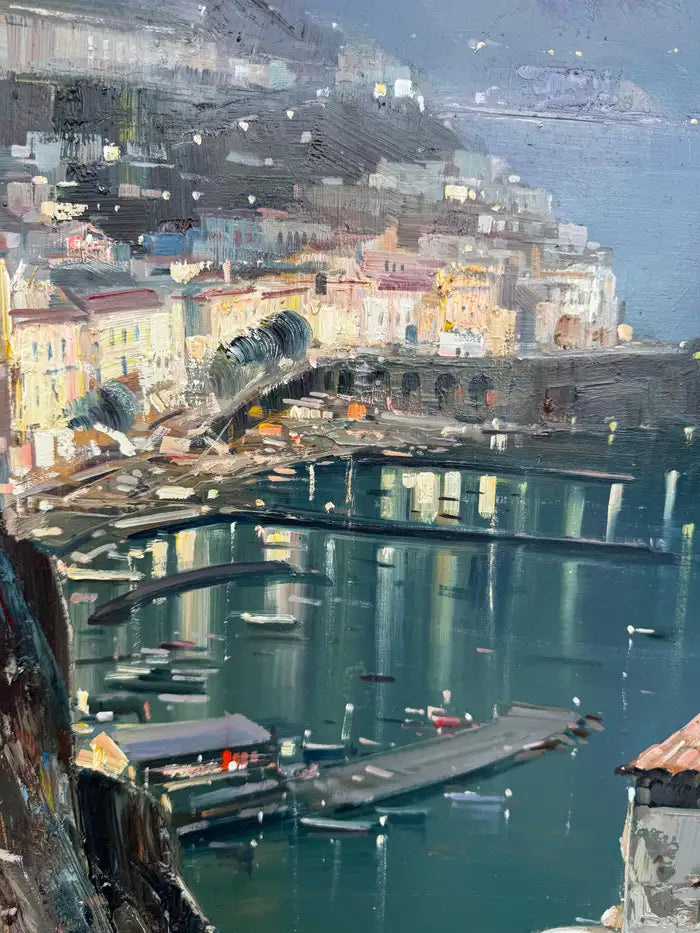 Italian Riviera coastal scene oil painting canvas