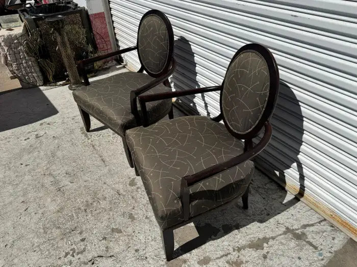 upholstered accent chair sculpted wood arms