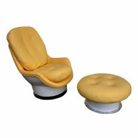 Sculptural swivel base vintage lounge chair ottoman