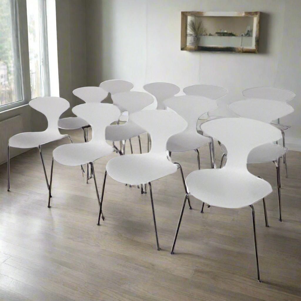 Set of 12 Bernhardt Orbit modern white side chairs