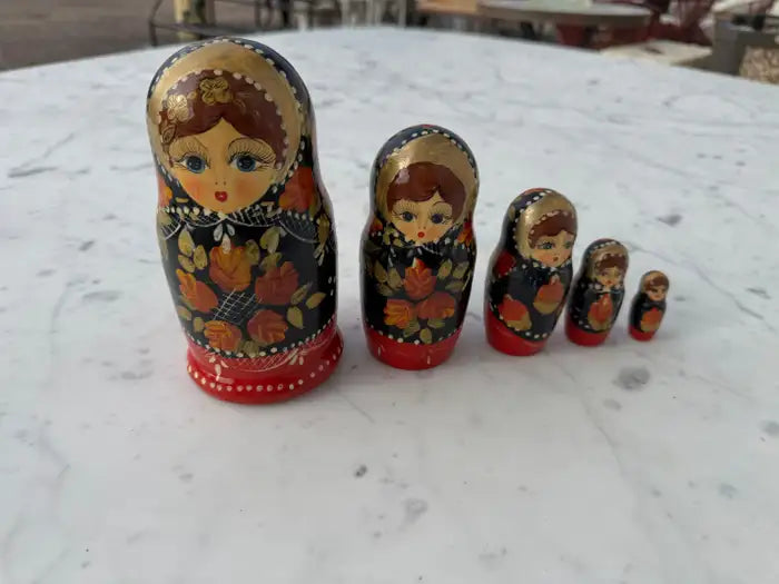 Collectible Russian wooden stacking dolls handcrafted set