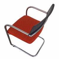 Mid-century Knoll arm chair sled base steel frame red