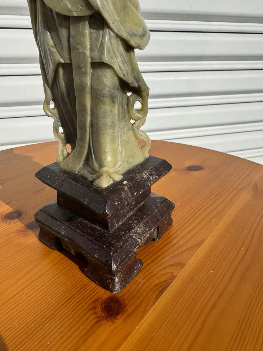 Natural soapstone female figurine carved detail