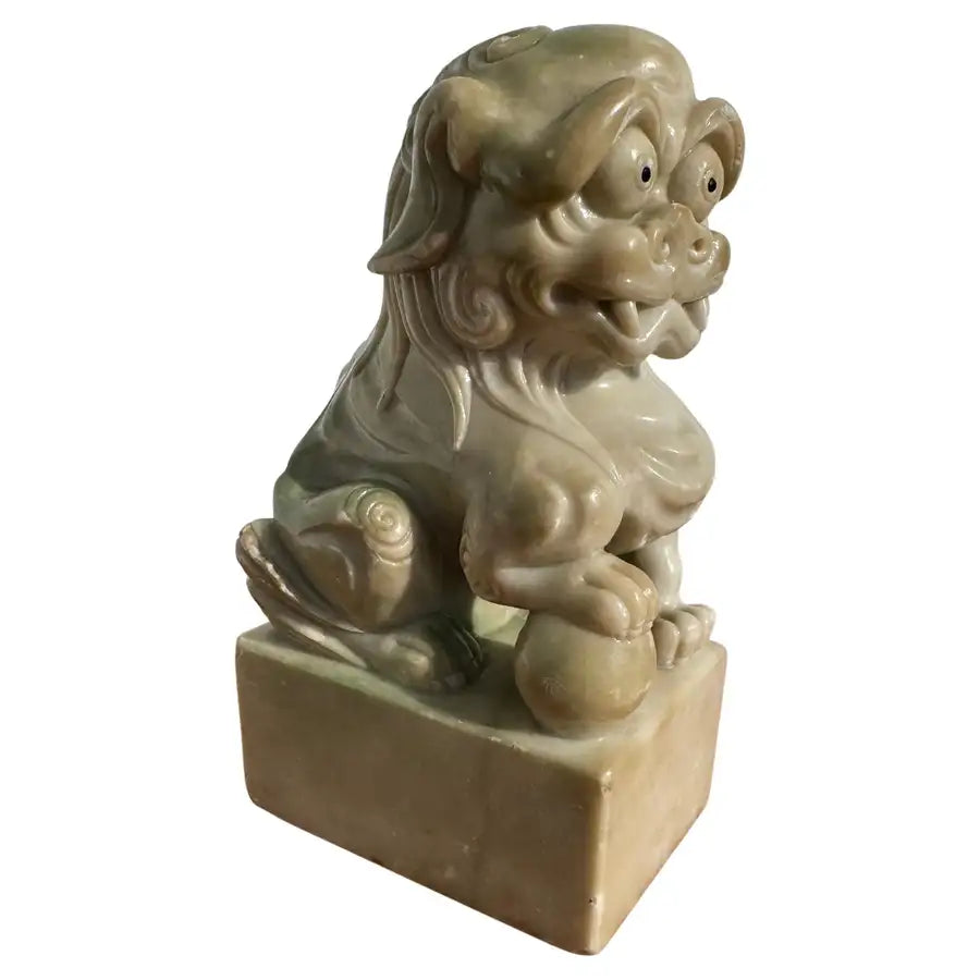 Hand carved soapstone foo dog guardian lion sculpture