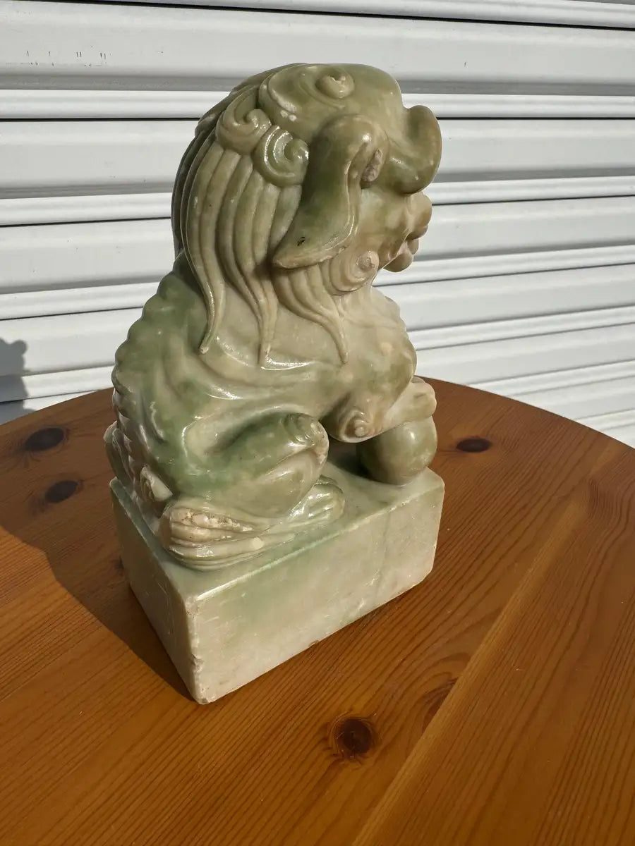 Asian guardian lion sculpture in natural soapstone