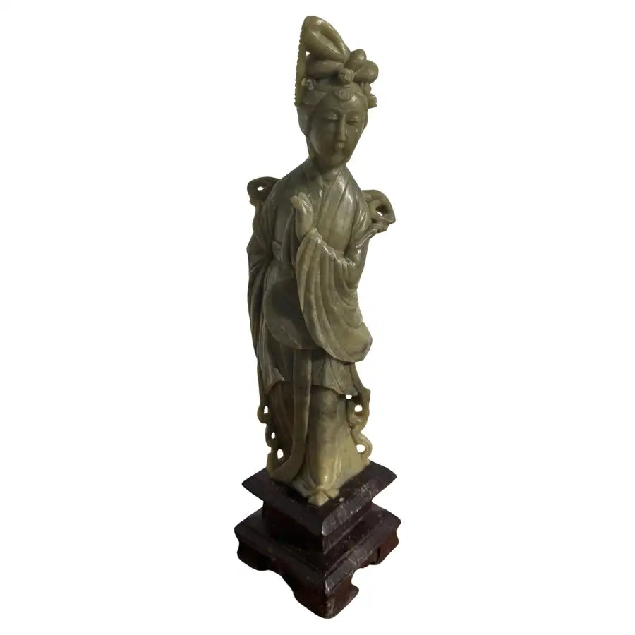 Hand carved soapstone woman sculpture vintage figurine