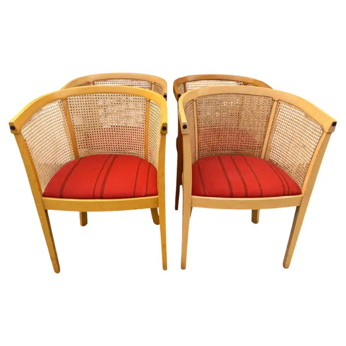 Solid maple barrel back chairs with woven cane panel