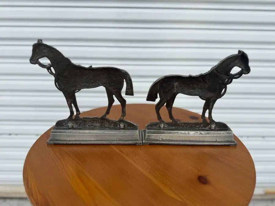 antique style horse bookends for bookshelf decor