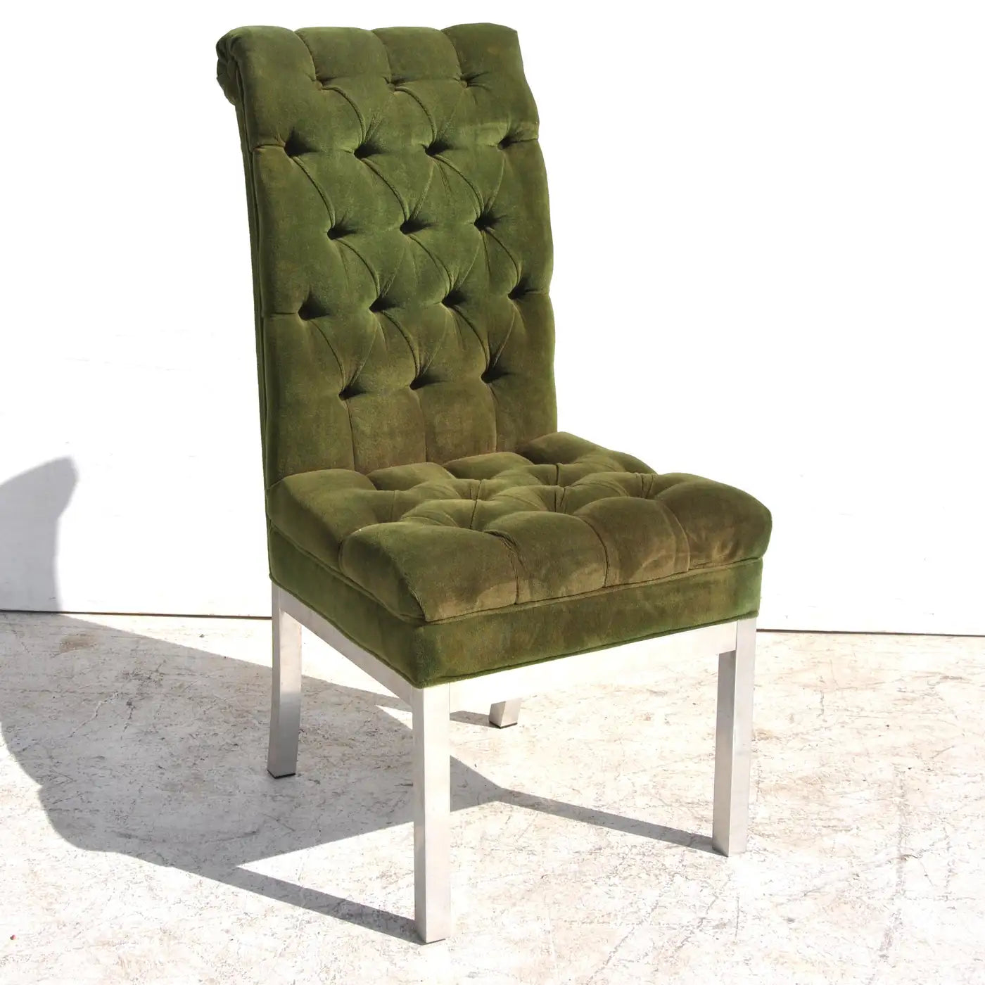 Vintage green velvet highback dining chair DIA style