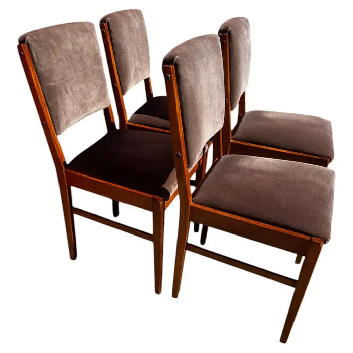 Swedish modern teak side chairs with velour upholstery