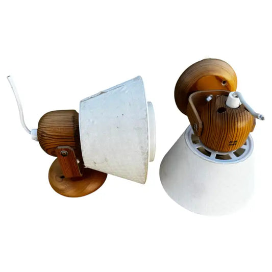 Swedish pine mid century wall sconces pair