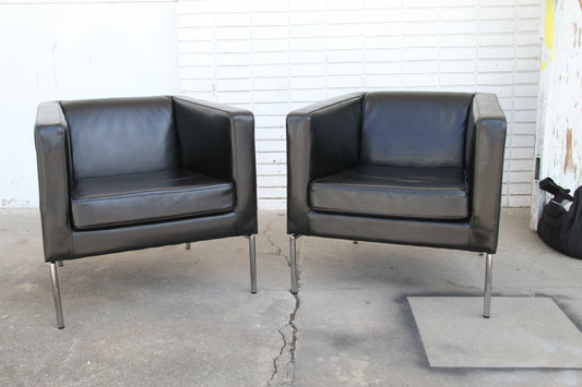 Black leather lounge chair front view