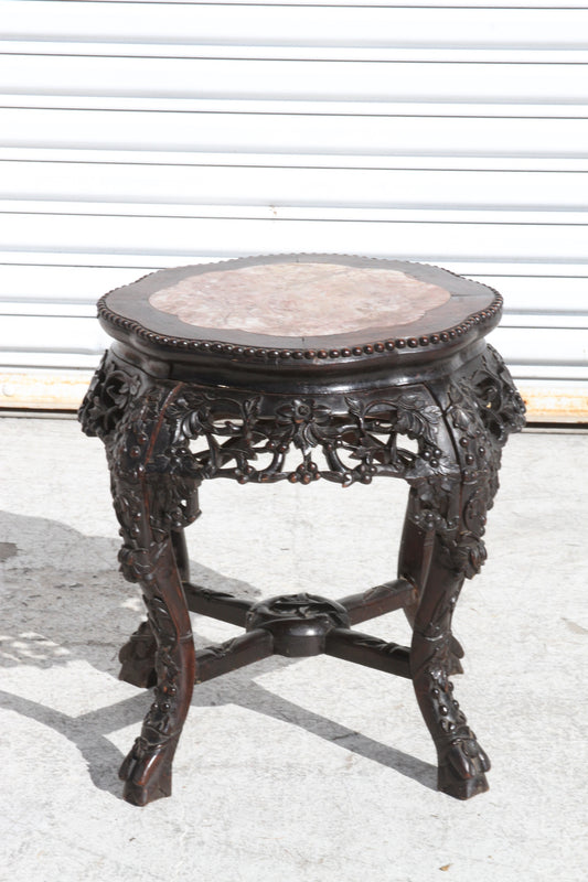 Chinese Hardwood Pot Stand with Marble Inset Top